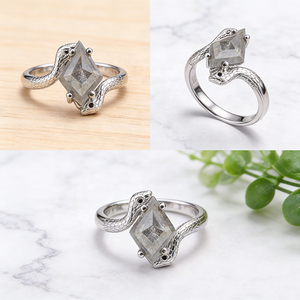 Bagues pour femmes en argent sterling 925 plaqué or blanc avec moissanite grise, motif serpent, pour mariage et fiançailles - Product Image 3