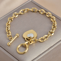 Pulsera de acero inoxidable con hebilla OT, joyería con letras personalizadas con logotipo, cadena de oro, circonia, brazalete con abalorio de corazón Cristiano