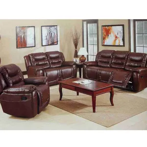 Frank furniture living room 3 seater recliner sofa brown air leather fabric recliner sofa chair