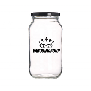 16 oz 32 oz <span class=keywords><strong>500</strong></span> <span class=keywords><strong>ml</strong></span> 1000ml chiaro bocca larga salsa di peperoncino sottaceti vaso di <span class=keywords><strong>vetro</strong></span> rotondo con coperchio in metallo nero - Product Image 2