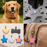 Pendentif d'identification pour animaux de compagnie en acier inoxydable en forme d'étoile à cinq branches, finition brillante, surface vierge, gravure personnalisée DIY