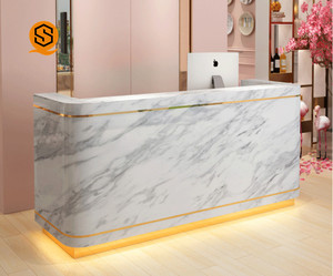 Hiện đại nhỏ bằng đá cẩm thạch kim loại tiền mặt đăng ký Beauty Salon Bar quầy lễ tân tùy chỉnh màu sắc quầy lễ tân - Product Image 3