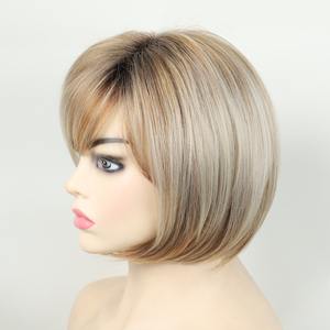 Aishili วิกผมบ๊อบสั้นผมบลอนด์หน้าม้าสีบลอนด์ผสมสีทอง - Product Image 3