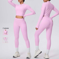 Ensemble de yoga pour femmes, 2 pièces, leggings de sport et veste à manches longues personnalisée avec fermeture éclair