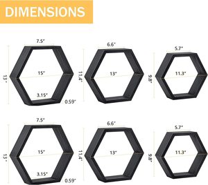 Set 6 Black Wooden Hexagon Floating <b>Shelves</b> <b>Square</b> Storage Honeycomb Boxes Single Standing OEM Design Painted Surface Storage - Product Image 4
