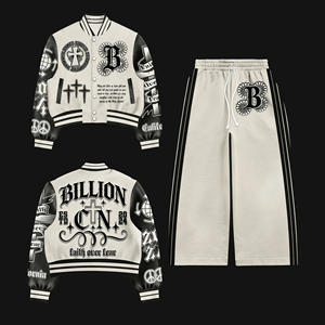 Vintage Autumn <b>Thermal</b> 100% Cotton Streetwear Jacket & Sweatpants 2-Piece Set <b>for</b> <b>Men</b> - Product Image 1