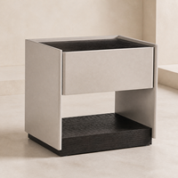Table de chevet moderne en bois d'ingénierie fumé avec tiroir de rangement et étagère ouverte, mobilier de chambre et d'hôtel