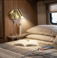 Lampe murale de lecture LED 12V avec port de charge USB, interrupteur tactile, applique murale en métal, spot réglable pour camping-car, bateau, caravane