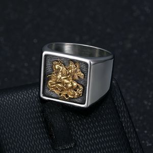 OAHLAN Gioielli alla Moda, Anello in Acciaio Inossidabile con Motivo Vintage Medievale di San Giorgio Cacciatore di Draghi per Uomo, Idea Regalo - Product Image 2