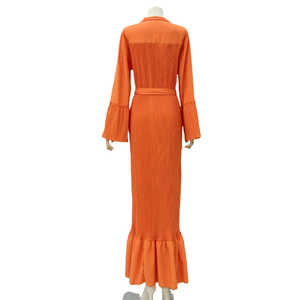 Ropa musulmana Turquía sólido islámico largo vestido con cinturón mujeres Dubai Abaya cuello redondo vestido modesto - Product Image 4