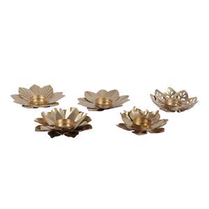 Lot de 5 photophores en métal faits à la main en forme florale pour décoration de maison festive et faveurs de mariage pour le salon - Product Image 2