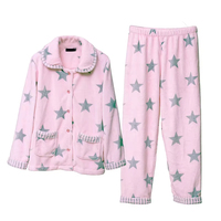 Ensemble de pyjamas chauds pour femmes, automne-hiver, imprimé rose, pyjamas en flanelle douce, motif étoile, vêtements de nuit