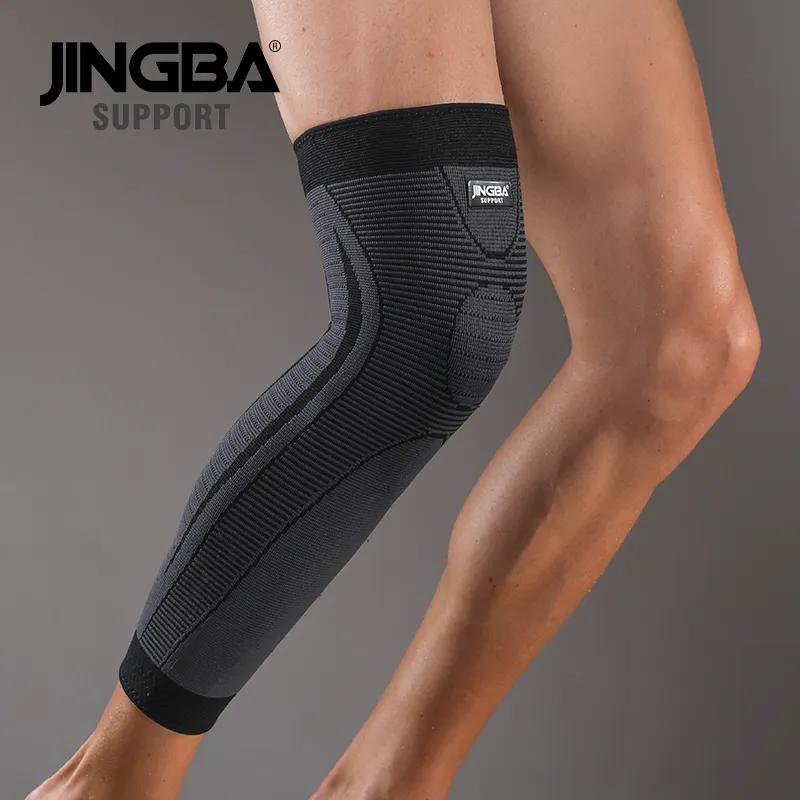 JINGBA Factory Price Gym Compression 3d Nylon Spandex Elastic Knit knee support Elastic Long knee sleeve Volleyball Gym Sport