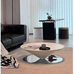 Italian Style Round Coffee <b>Table</b> Resin Top Cream Color Modern Minimalist Living Room Furniture <b>Small</b> Apartment Use - Product Image 1