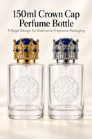Flacon de parfum en verre personnalisé de 150 ml, emballage de Cologne royale, flacon pulvérisateur rond transparent vide avec couvercle en pierre bleue et boîte