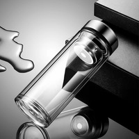 Bouteille d'eau en verre à double paroi résistante à la chaleur, sans BPA, faite à la main, étanche, avec affichage de la température et infuseur à thé, 350 ml