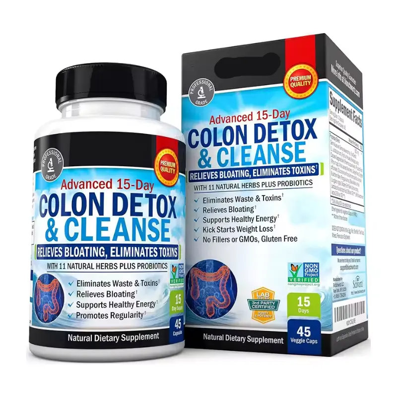 Limpiador de colon natural OEM/ODM, desintoxicación para perder peso, limpieza extra fuerte de acción rápida de 15 días con probiótico y laxante natural