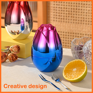 मिनी गोल्डन रोज़ एग फ़्लैटवेयर स्टोरेज बॉक्स 316L स्टेनलेस स्टील हाई अपीयरेंस लेवल कॉफ़ी स्पून फ्रूट डेज़र्ट फोर्क सेट - Product Image 5