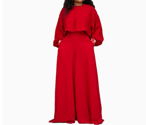 Yuhong - Conjunto de 2 Piezas para <span class=keywords><strong>Mujer</strong></span>, Estilo Europeo Americano, Dulce y Elegante, Primavera-Verano, Cuello Alto, Manga Larga, Adornado con Cuentas, Transpirable, Pantalones Anchos de Poliéster - Product Image 2