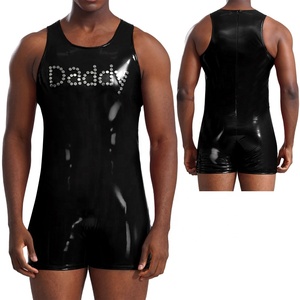 Body en cuir Pu sexy <span class=keywords><strong>pour</strong></span> hommes sans manches avec rivets <span class=keywords><strong>Combinaison</strong></span> en <span class=keywords><strong>latex</strong></span> <span class=keywords><strong>pour</strong></span> les muscles Justaucorps <span class=keywords><strong>pour</strong></span> les nuits de lune de miel - Product Image 3