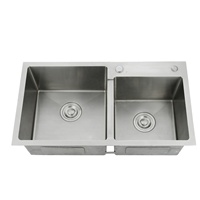 Évier de cuisine moderne fait main à double bac, taille personnalisable, sans robinet, deux trous, à poser sur comptoir, durable, 120 cm
