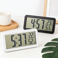 Réveil numérique intelligent LCD ultra-fin, silencieux, simple, avec affichage de la température/humidité, alimenté par piles, écologique, pour bureau/table