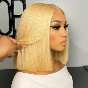 Pelucas <span class=keywords><strong>de</strong></span> Cabello Humano <span class=keywords><strong>de</strong></span> 8-14 Pulgadas, Cabello Virgen 613, Estilo Bob con Encaje Transparente, <span class=keywords><strong>Corte</strong></span> Recto, Pelucas Rubias con Frente <span class=keywords><strong>de</strong></span> Encaje para <span class=keywords><strong>Mujer</strong></span> - Product Image 1