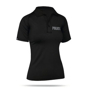 Chemises polo athlétiques pour femmes avec logo personnalisé pour uniforme sportif, hauts de course respirants avec col contrasté noir et gris - Product Image 2