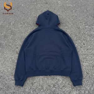 Oversized <b>Hoodie</b> Men 100% Cotton Patchwork Two Tone Blank Distressed Vintage Sun Faded Acid Wash Custom zip up <b>Hoodie</b> - Product Image 2