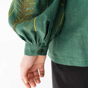 เสื้อลูกไม้ติดกระดุมแบบใหม่สำหรับผู้หญิง แขนยาว คอระบาย ผ้าลินิน - Product Image 3