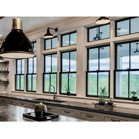 Fenêtre en aluminium à double battant, grille noire premium, à rupture de pont thermique, insonorisée, facile à nettoyer, idéale pour villa avec vue sur le lac