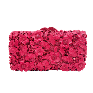 Pochette con Fiori di Cera Rosa, Borsa <span class=keywords><strong>da</strong></span> <span class=keywords><strong>Sera</strong></span> Lucida in Velluto per Donne Borsa Botanica Personalizzata OEM, Vendita all'Ingrosso Diretta dalla Fabbrica con MOQ Basso - Product Image 1