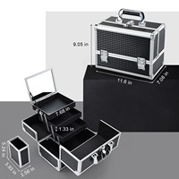Trousse de Maquillage Portable avec Miroir, Organisateur de Maquillage à 3 Niveaux, Valise Cosmétique de Voyage, Rangement avec Porte-Pinceaux Amovible