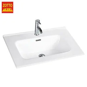 Lavabo rectangulaire en céramique blanc, pour salle de bains, style européen, vasque en forme rectangulaire et à bord fin