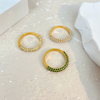 Nouvelle bague ronde en acier titane sertie de diamants, bijoux exquis en acier inoxydable plaqué or 18 carats, zircon blanc et vert, perle