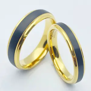 कस्टम पुरुषों के लिए गहने के छल्ले महिलाओं काले पीवीडी मढ़वाया सोने टंगस्टन कार्बाइड शादी के छल्ले के साथ सेट वादा रिंगों जोड़ों के लिए