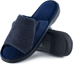 Chaussons d'intérieur confortables <span class=keywords><strong>pour</strong></span> hommes à bout ouvert en mousse à mémoire <span class=keywords><strong>de</strong></span> forme, chaussons d'intérieur confortables à enfiler <span class=keywords><strong>pour</strong></span> hommes, respirants, antidérapants, doux <span class=keywords><strong>pour</strong></span> la chambre à coucher - Product Image 1