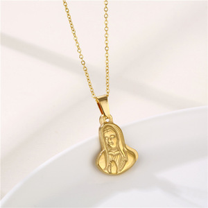 Collar de Cruz de Jesús y María, Cadena Chapada en Oro de Acero Inoxidable, Collar con Colgante de la Virgen María para Mujer, Joyería Religiosa - Product Image 2