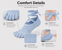 Chaussettes de yoga à cinq doigts avec points en silicone, ajustables par lacets, en tricot doux, pour Pilates, Barre, Ballet, Studio, Marque privée, OEM, ODM