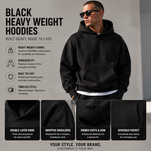 Sudaderas con Capucha Negras Lisas de Algodón 100% de 500 Gsm de Alta Calidad, Diseño Personalizado para Hombre - Product Image 3
