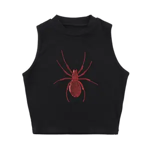 New Arrivals Sexy Sleeveless Top Custom Animal Sequin Embroidery Crop Top Dark Punk Beaded Embroidered Vest For Women