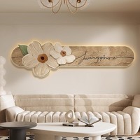 Lukisan Dinding Gaya Krim untuk Ruang Tamu, Hiasan Dinding Sofa Horizontal, Lukisan Bunga di Samping Tempat Tidur dengan Lampu Mural
