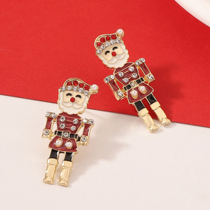 Pendientes de Navidad con Figura de Cascanueces, Incrustados con Diamantes de Imitación, Elegantes y Modernos, para Damas, Festivos - Product Image 3