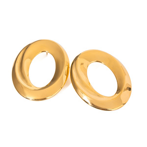 Elegant 18k Gold Stainless Steel Oval Hoop Earrings Geometric Design Polished Finish - Product Image 1