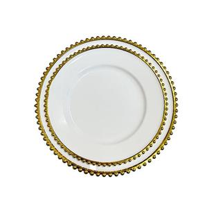 Base blanche <span class=keywords><strong>transparente</strong></span> décorative en plastique de 13 pouces avec bords dorés et plaque à pois nacrés pour plaque de chargeur d'hôtel de mariage - Product Image 4
