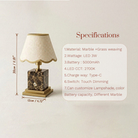 Lampe de table moderne sans fil rechargeable de luxe, base carrée en marbre naturel, abat-jour en tissu, variateur tactile, décoration pour hôtel et maison