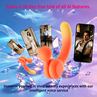 Vibrateur à double extrémité en silicone platine avec tête incurvée pour clitoris, contrôlé par IA, bruit de 60 dB, rechargeable par DC, étanche IPX7
