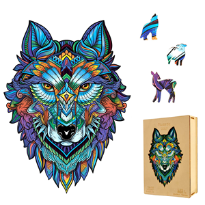 <span class=keywords><strong>Puzzle</strong></span> en bois 3D <span class=keywords><strong>Loup</strong></span> Majestueux, Forme Trois Chats, DIY Créatif Fait Main, Pour les 7-14 ans et plus, Fabriqué en Chine, Emballage en sac filet, Personnalisé - Product Image 3