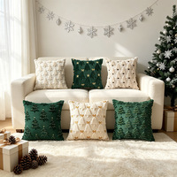 Housse de coussin de Noël matelassée personnalisée, motif sapin floqué, étoile dorée et nœud, pour canapé, vente en gros