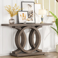 Mobilier d'Entrée Moderne Antique Rustique Marron Rétro Bois Ferme Entrée Couloir Table Console 140cm avec Base Géométrique